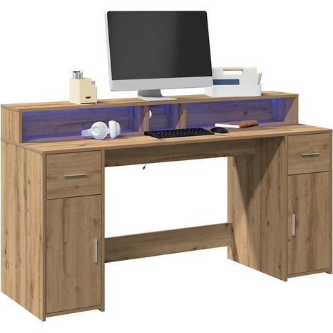 LED-Schreibtisch Artisan-Eiche 160x55x91 Holzwerkstoff