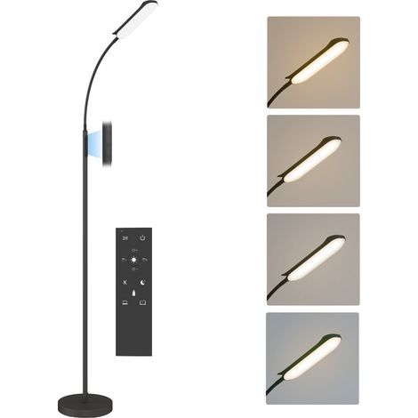 Wohnzimmer-Stehlampe mit Fernbedienung, Touch-Bedienung, einstellbarer Farbtemperatur und Helligkeit, schwarz (1/5)