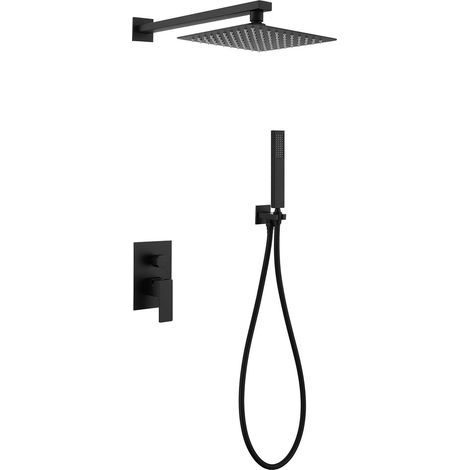 Recessed rain shower in black brushed stainless steel - 20 cm (1/5)
