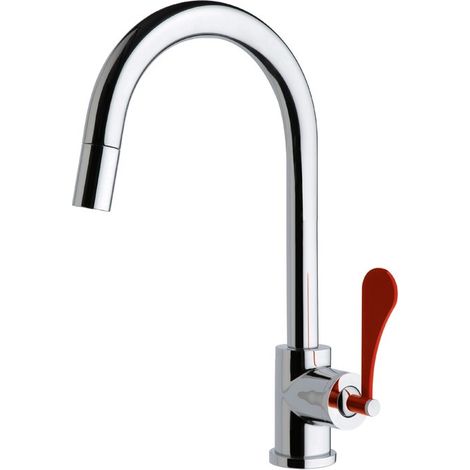 Miscelatore monocomando per lavello cucina con leva rossa e doccetta estraibile Mamoli Paola&TheKitchen 794700000C01  Cromo