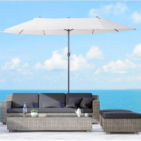 Ombrellone doppio ovale XXL 455 x 270 x 240 cm con manovella, doppia ventilazione, poliestere beige (1/5)