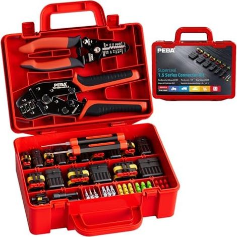 Kit de Pince à Sertir Étanche pour Connecteurs Voiture Convient câbles 0,34 2,5 mm² Avec connecteurs 1-6 pôles, pince dénuder et outil traction, voitures, motos, etc - (1/5)