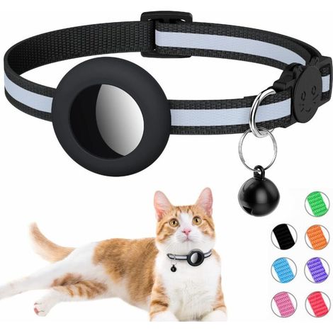 collier réfléchissant pour chat airtag avec cloche et support airtag compatible avec apple airtag, beau collier pour chat avec boucle de sécurité amovible pour chatons chiots (1/5)
