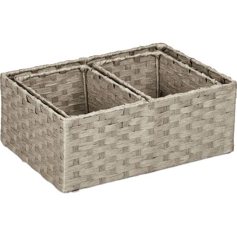 Set di 3 cesti portaoggetti multiuso bagno soggiorno 35 x 25 x 20 cm in corda di carta beige 130014868