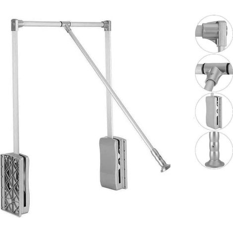 Evotrade – Élévateur barre de penderie escamotable 600-830 mm – Aluminium léger – Mécanisme d'ouverture silencieux – Capacité 10 kg pour armoires 660-890 mm