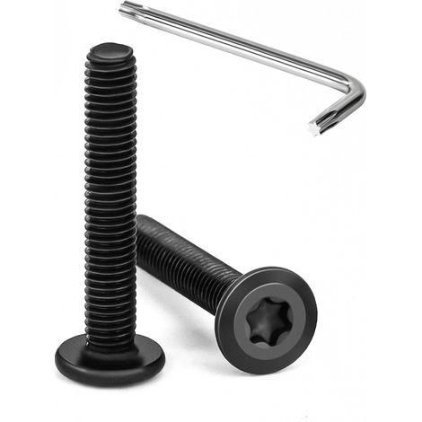 20 Pièces Vis à Tête Plate Torx Noir M5 x 30 mm Vis à Six Pans Creux en Acier Inoxydable A2 V2A Boulons de Meubles Hexagonale avec Clé T25 Filetage Complet (1/5)