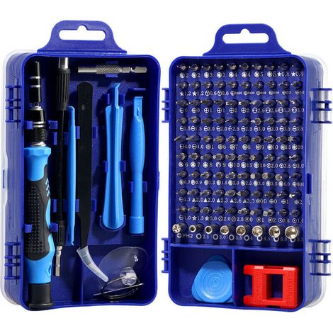 Outil de démontage et de réparation de montres et de téléphones portables 115 en 1 Jeu de tournevis 115 en 1 en acier au chrome vanadium, 28 mm, bleu (1/2)