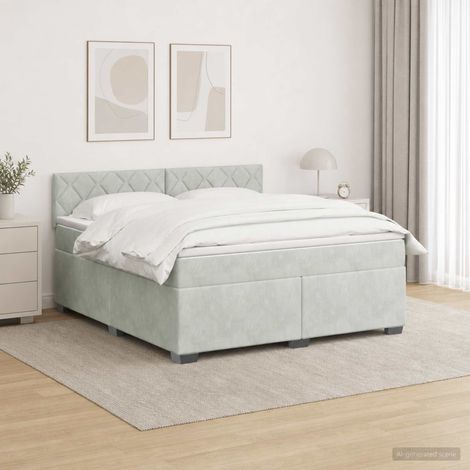 Cama con Base Tapizada, Colchón y Luz LED Gris Claro (1/5)