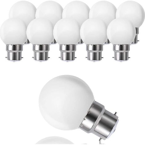 Lot de 10 ampoules LED B22 G45, blanc chaud 3500K, 3W G45, 180lm, boîtier en polycarbonate mat, non dimmable [Classe énergétique G] (1/5)