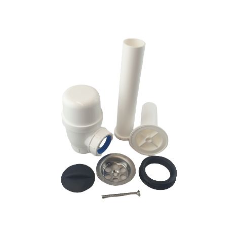 Sifón individual blanco para lavabo con colador metálico (1/2)
