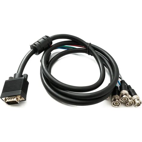 Câble VGA SYSTEM-S 180 cm, adaptateur coaxial HD15 mâle vers 5 BNC RGBHV mâle noir (1/4)