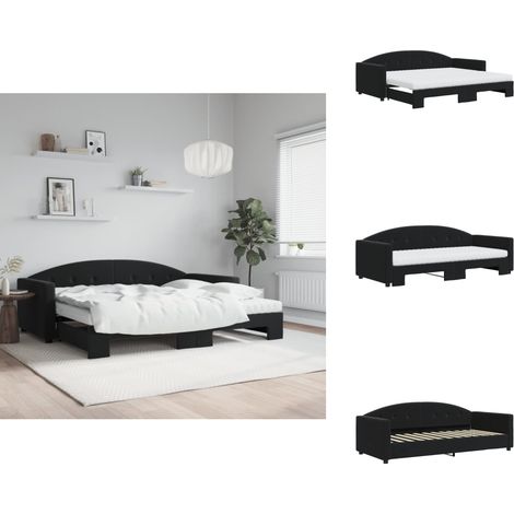 Lit de jour avec gigogne et matelas noir 90x200 cm velours - Canapé Convertible - Lit Tiroir - Lit Invité - Literie - Meuble Multifonctionnel (1/5)