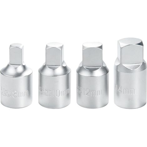 4pcs Douille Carrée Vidange 8/10 / 12/14 Mm 3/8", Kit De Clé Bouchon De Vidange D'Huile Acier Au Chrome Vanadium (1/5)
