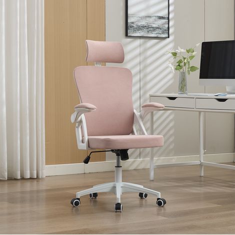 CHICFURN Silla ergonómica de oficina rosa, malla transpirable, reposacabezas ajustable (1/5)