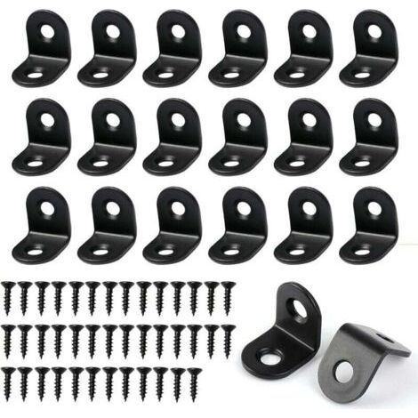20 L-Shaped Corner Brackets with 40 Screws, Stainless Steel Corner Brackets for Wood, Black (1/4)