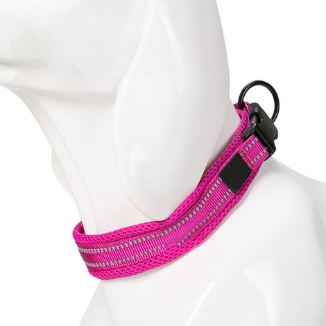 Collier Pour Chien Rembourré Réfléchissant En Nylon Avec Anneau Inox Pour Petit Moyen Grand Chien - Rose (1/5)