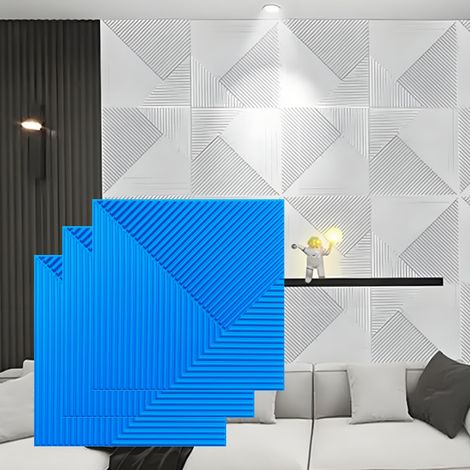 Panneau Mural 3D Acoustique - Lot de 12 - Ignifuge, Anti-Humidité, Anti-Tache - Décoration et Isolation pour Studio-Bleu-Sans support adhésif (1/5)