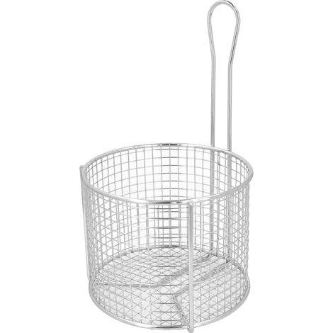 Panier à frites rond réutilisable en acier inoxydable, avec poignée, pour servir des aliments, maille clairsemée (1/5)