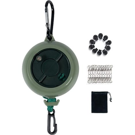 Corde à linge portable et rétractable avec clips de fixation, 10 m, robuste et rétractable, idéale pour la salle de bain, la buanderie, l'intérieur et l'extérieur, le camping, les voyages. (1/5)