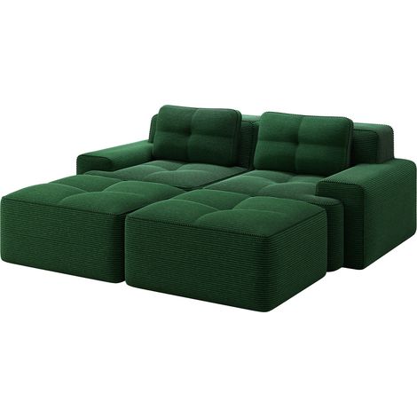 U-förmiges modulares Cordsofa in Grün mit Hocker, ohne Montage, MODENUIT (1/5)