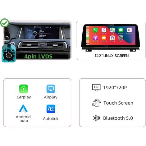 Radio multimedia, pantalla táctil, control por voz, compatible con BMW Serie 7 F01 F02, CIC (1/2)