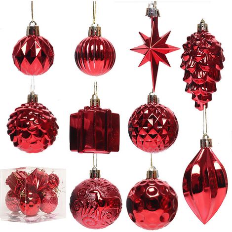 Set mit 10 Weihnachtskugeln – Klassischer Weihnachtsbaumschmuck – Rot