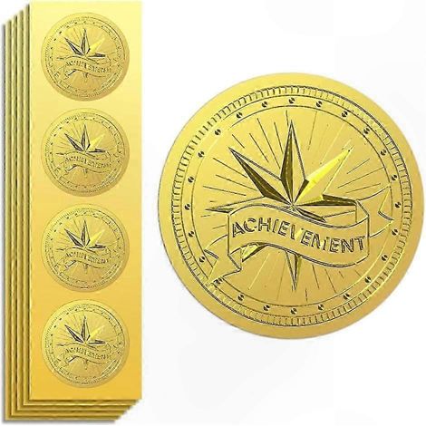 Médailles autocollantes dorées 5 cm, 100 pièces sceaux adhésifs en feuille métallisée pour certificats, récompenses et succès, étiquettes étoiles décoratives en papier. (1/5)