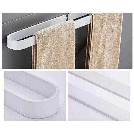 Pair Porte-serviettes, 40 cm, sans perçage, pour salle de bain ou cuisine, facile à installer, blanc (1/4)