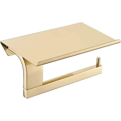 Portarrollos de papel higiénico con estantes, portarrollos de papel higiénico de pared para baño, acero inoxidable, dorado (1/4)