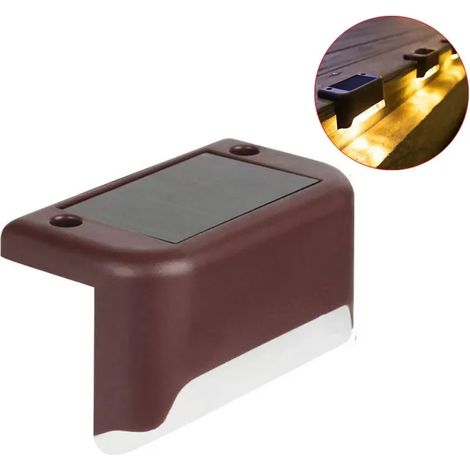 (Lot de 4 - lumière chaude marron) Lampe solaire LED pour escalier, étanche IP65, pour jardin, allée, terrasse, escaliers, clôture - Veilleuse solaire (1/5)