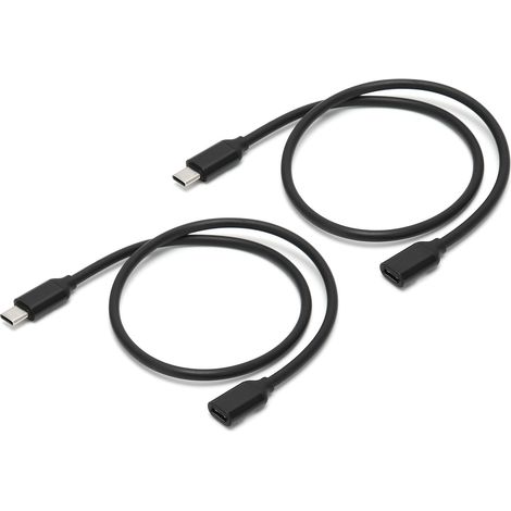 2 câbles d'extension Type C mâle vers femelle avec connecteur d'alimentation PD, noir (1 m 3,3 pi) (1/5)