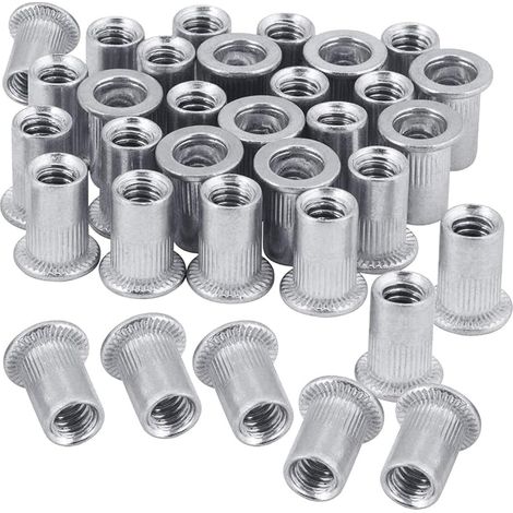 Écrou 100Pcs 1/4In-20UNC Acier Inoxydable 304 Finition Tête Plate Rivnut Insert Fileté Écrou Moleté Corps Rivets Verticaux Écrou Accessoires (1/5)