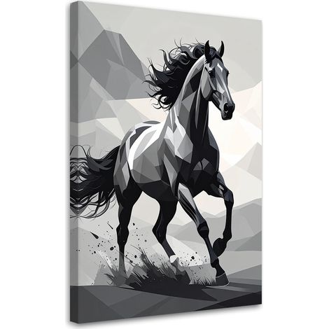 Tableau Moderne, Cheval noir géométrique au galop,20x30 (1/4)