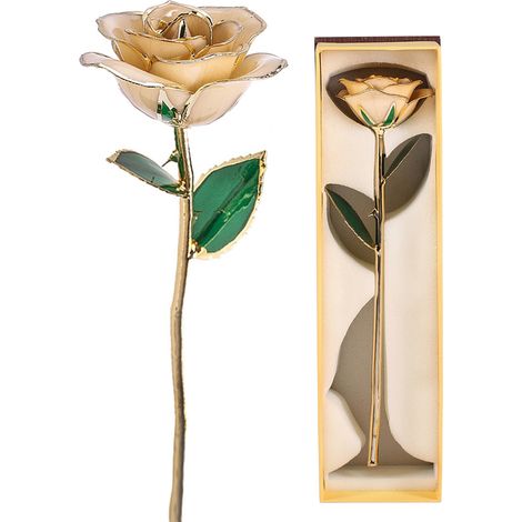 Roses à longues tiges plaquées or 24 carats, présentées dans un coffret cadeau avec support, un cadeau parfait pour elle (roses avec support). (1/3)