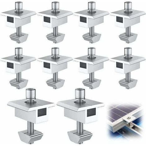 10 Pièces Support de Panneau Solaire Aluminium, XU, Bornes Centrales Forme T, Fixation PV, Montage Central Toit, Pour Panneaux Encadrés 30 (35mm) MINKUR - (1/4)