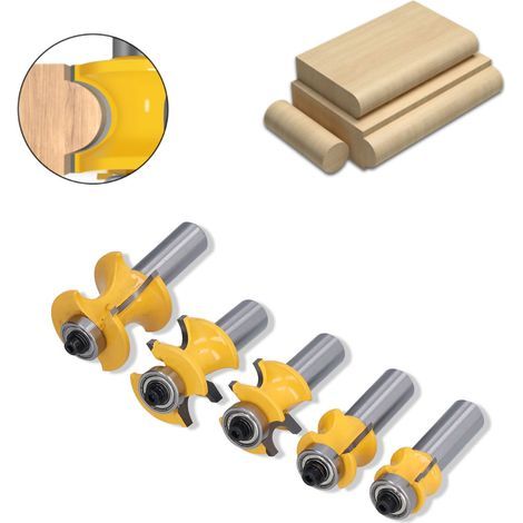 5-Piece Half-Round Wood Router Bit Set for CNC Machining, 1/2 Inch Shank, Engraving and Shaping (1/5)