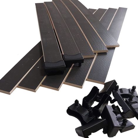 Lot de 10 lattes grises + embouts pour sommier et lit 680x48x8 mm Bois hêtre durable - 7 plis Remplacement - Rechange - Renfort pour sommier / bz / clic clac / canapé (1/5)