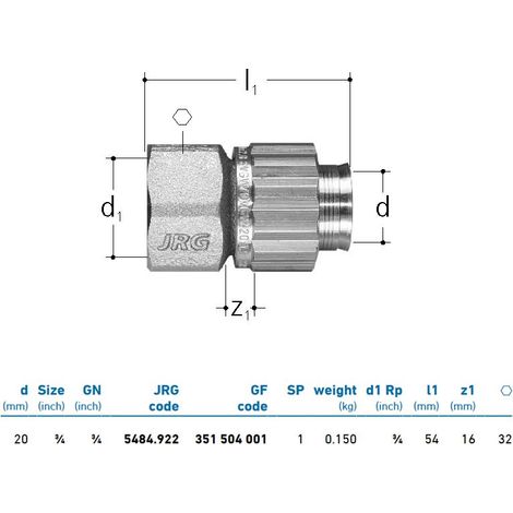JRG Sanipex Collegamento bronzo, con filettatura interna 3/4" x 20 351504001