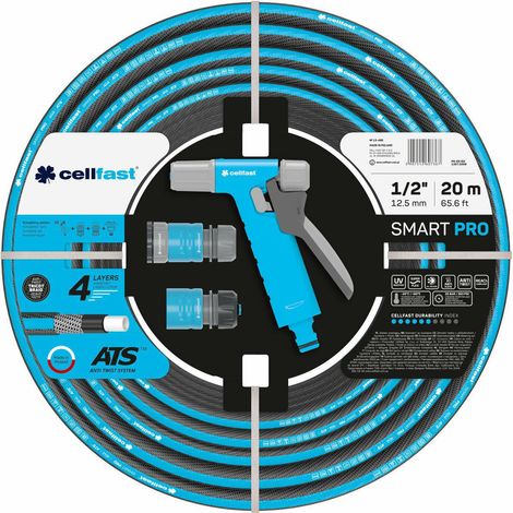 Set manguera de riego smart pro ats de 12,5 mm x 20 m con conectores y pistola cellfast