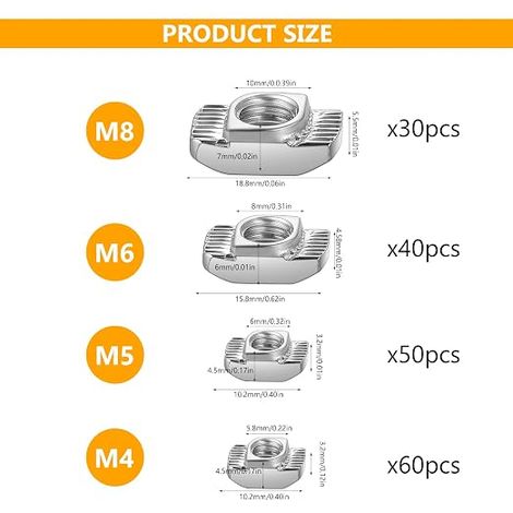 T-Groove Nuts, M4 M5 M6 M8 Hammer Head Nut Set (1/4)