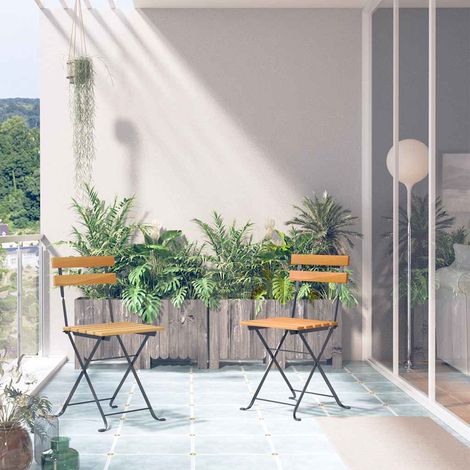 vidaXL Chaises pliables de jardin lot de 2 Acier et Bois acacia solide (1/5)