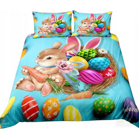 Parure de lit Lapin de Pâques 3D, 160 x 200 cm, 3 pièces