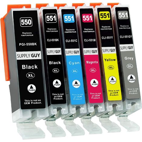 6 Cartouches d'encre (Compris Gris) avec Puce Compatible avec Canon PGI-550 / CLI-551 pour Canon Pixma IP8700 IP8750 MG6300 MG6350 MG7100 MG7150 MG7500 MG7550 (1/5)
