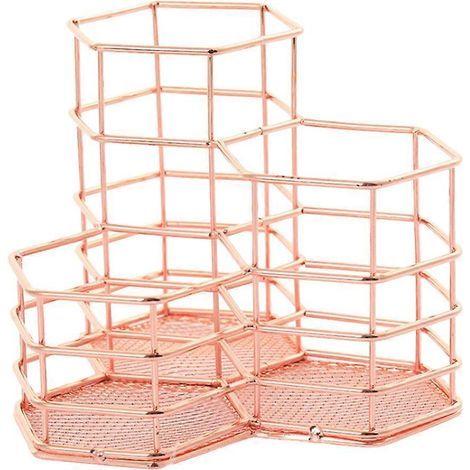 Multifunktionaler Stiftehalter aus Eisen, Schreibtisch-Stiftehalter, Büro-Organizer, Aufbewahrung für Zuhause und Büro (Roségold) – 14,50 x 12,00 x 7,50 cm – Roségold (1/3)