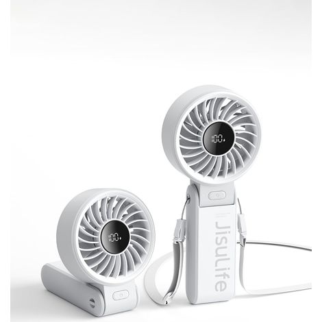 Ventilateur portable, ventilateur portable avec écran LED [refroidissement maximum 19,5 heures] 5000 mAh, plié à 150 °, 5 vitesses, lanière Éventail 3-EN-1 Main/Bureau/Cou - Gris (1/5)