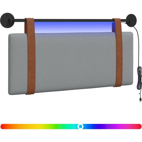Hanging Headboard with LED Light Light Grey Antique PU vidaXL