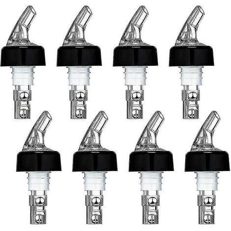 Lot de 8 verseurs doseurs automatiques pour bouteilles d'alcool, avec bec verseur, queue et collerette. (1/5)
