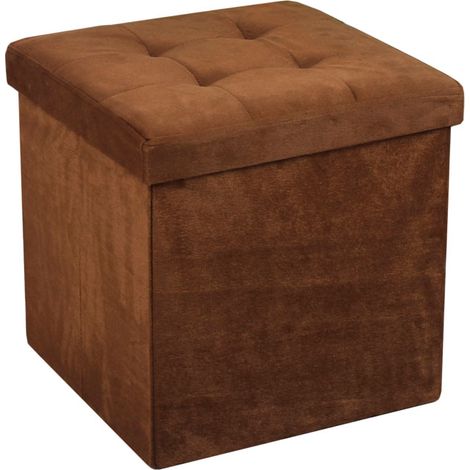Hobag – Coffre de rangement pliable en velours 38cm – Couleur choco – Assise amovible pour accès au rangement – Dimensions 38 x 38 x 38cm