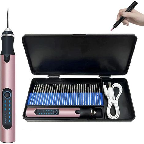 Graveur Électrique Portable Précision Maxi pour Métal Bois Verre Plastique Rechargeable USB Idéal DIY Création Couleur Or Rose - (1/4)