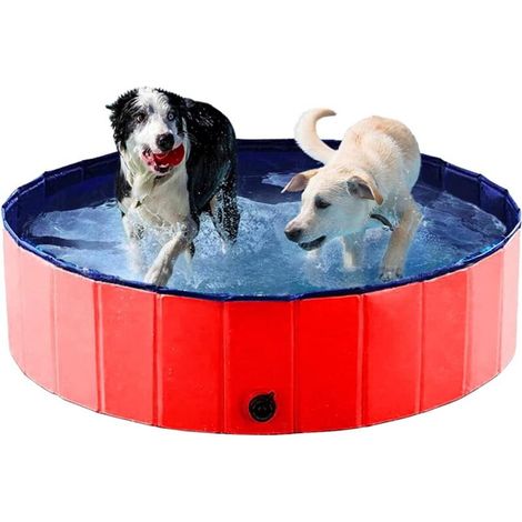 Piscine pour Chien Pliable Baignoire Portable Douche Bassin Baignade Pataugeoire pour Grand et Petite Animal Enfant Extérieur ou Intérieur (Rouge 80 x20)